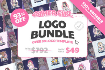 SALE! Gamer Girl Logo Bundle 93% OFF